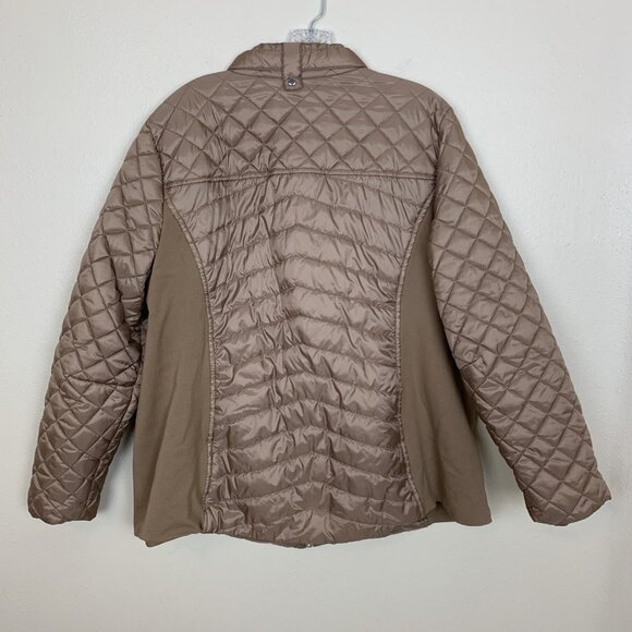Susan Graver Womens XL Quilted Jacket Ponte Side Panels Zip Pockets Tan Puffer - Picture 3 of 14
